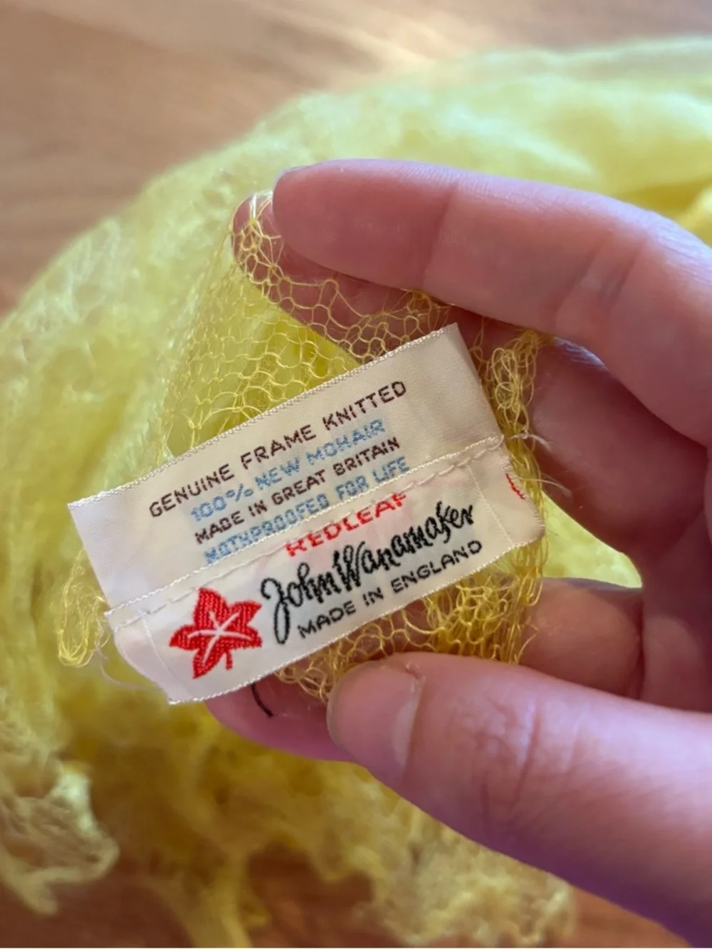 Vintage John Wanamaker 100% New Mohair Scarf Yellow Redleaf